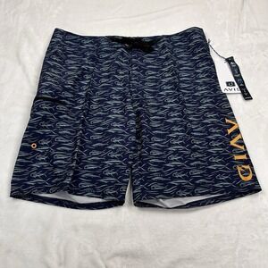 AVID New Horizon BoardShort Mens 36" Zip Fly Stretch Side‎ Pocket Blue Fish NWT